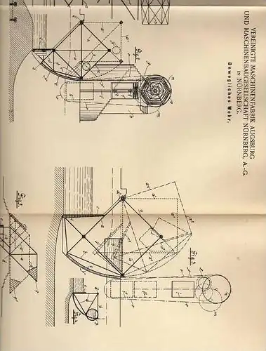 Original Patentschrift - bewegliches Wehr , Schleuse , Stau ,1900, Maschinenfabrik Augsburg und Nürnberg !!!
