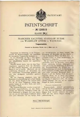 Original Patentschrift - Treppenroststab , Treppe , 1901 , W. Lipinski in Warschau !!!