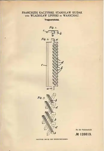 Original Patentschrift - Treppenroststab , Treppe , 1901 , W. Lipinski in Warschau !!!
