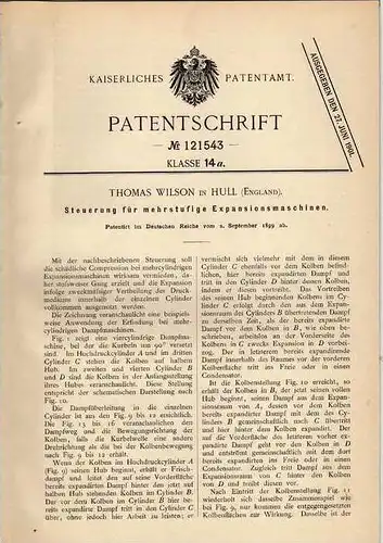 Original Patentschrift - mehrstufige Expansionsmaschine , 1899, T. Wilson in Hull , England !!!