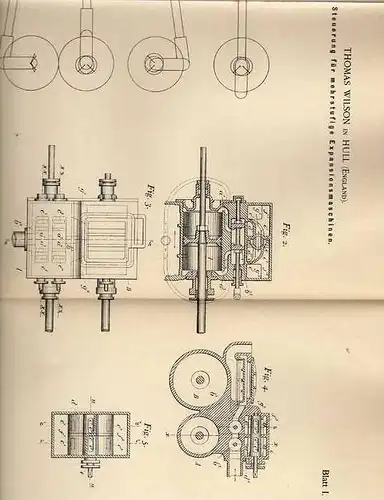 Original Patentschrift - mehrstufige Expansionsmaschine , 1899, T. Wilson in Hull , England !!!