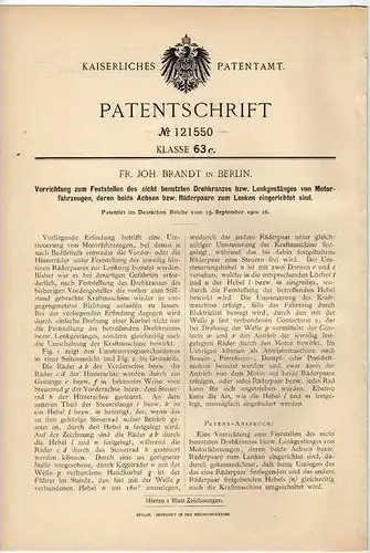 Original Patentschrift - Lenkgestänge für Motorwagen , 1900 , J. Brandt in Berlin , Lenkung !!!