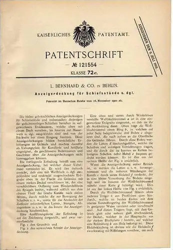 Original Patentschrift - Deckung für Schießstand , 1900, L. Bernhard & Co in Berlin !!!