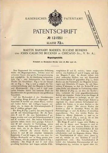 Original Patentschrift - Geschütz , MG , Maschinenwaffe , 1900, M. Madden in Chicago , USA !!!