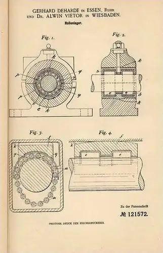 Original Patentschrift - Dr. Vietor in Essen und Wiesbaden , 1899 , Rollenlager , Kugellager !!!