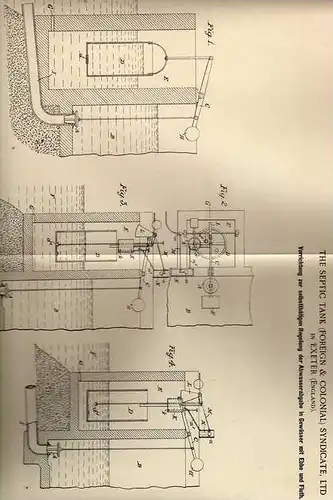 Original Patentschrift - Septic Tank Syndicate in Exeter , 1899, Abwasser Vorrichtung für Gewässer mit Ebbe und Flut !!!