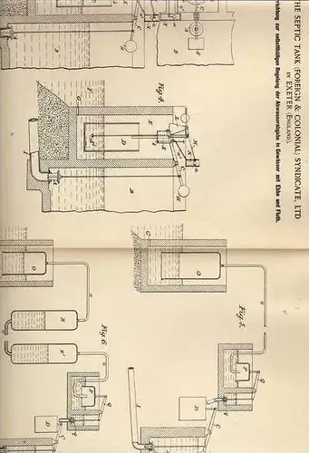 Original Patentschrift - Septic Tank Syndicate in Exeter , 1899, Abwasser Vorrichtung für Gewässer mit Ebbe und Flut !!!