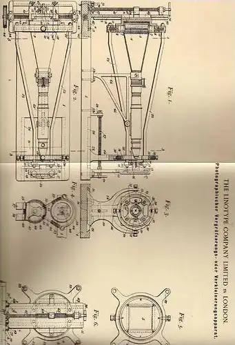 Original Patentschrift - The Linotype Comp. in London , 1899 , photogr. Vergrößerungsapparat , Photographie !!!