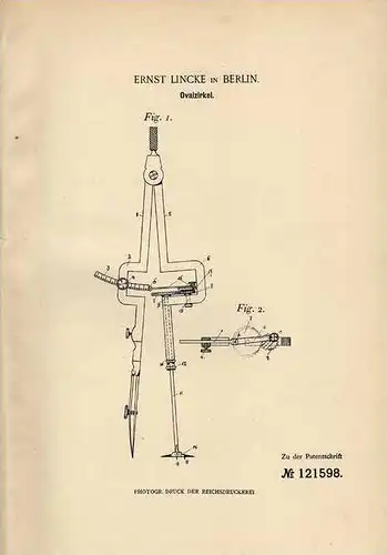 Original Patentschrift - E. Lincke in Berlin , 1900 , Zirkel , Ovalzirkel , Geometrie !!!
