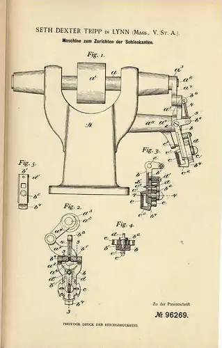 Original Patentschrift - Maschine für Schuhe , Schuhsohle , 1897 , S. Dexter in Lynn , USA , Schuster !!!