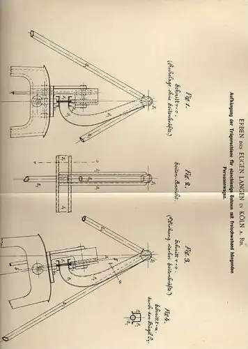 Original Patentschrift - E. Langen in Köln , 1895 , Eisenbahn mit schwebenden Personenwagen , !!!