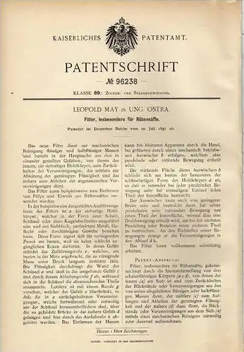 Original Patentschrift - L. May in Ung. Ostra , 1897 , Filter für Rübensaft , Saft , Landwirtschaft , Ernährung !!!