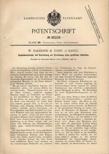 Original Patentschrift - W. Halsband in Kassel, 1896, Ziegelabschneider , Dachdecker , Ziegel !!!