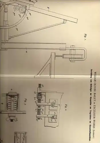 Original Patentschrift - W. Bailey in Excelsior - Works , London , 1898 , Glasschleifmaschine , Glas , Glaserei !!!