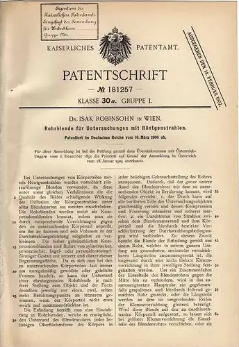 Original Patentschrift - Dr. Robinsohn in Wien , 1906, Röntgenapparat , Röntgen , Arzt !!!