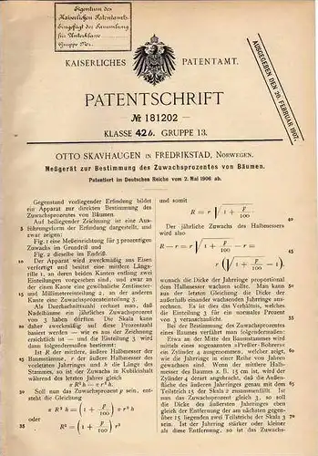 Original Patentschrift - Meßgerät für Bäume , Baumschule , Gärtnerei , 1906 , O. Skavhaugen in Fredrikstad !!!
