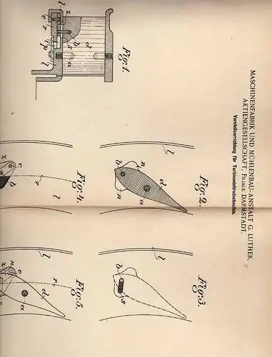 Original Patentschrift - Maschinen- und Mühlenbau AG in Darmstadt , 1901, Turbine , Leitschaufeln !!!
