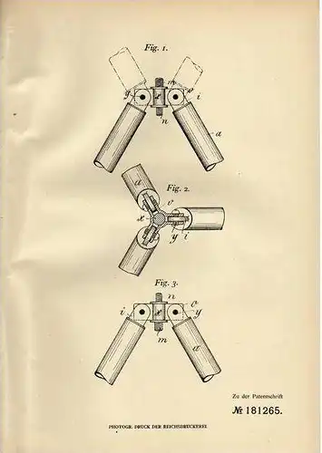 Original Patentschrift - Fa. O. Fischer in Barmen , 1905 , Stativ für Kamera , Photographie , Fotoapparat !!!
