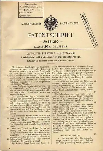 Original Patentschrift - Dr. Pitschke in Altena , 1905, Tafel für Eisenbahn , Lokomotive !!!