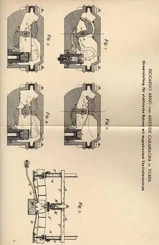Original Patentschrift - R. Arno in Turin , 1896 , Strassenbahn ,elektrische Bahn , Stromzuleitung !!!