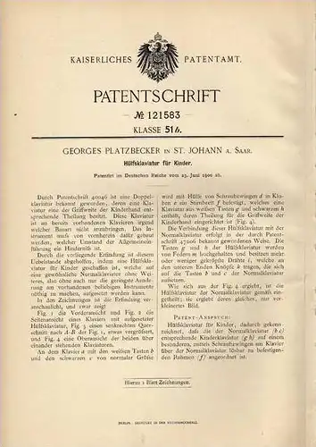 Original Patentschrift - G. Platzberger in St. Johann , 1900 , Klavier für Kinder , Piano , Tastatur !!!