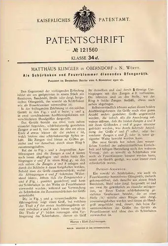 Original Patentschrift - M.Klingler in Oberndorf a.N., 1900 , Feuerkaken , Ofen , Ofengeräth !!!
