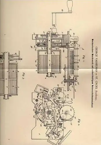 Original Patentschrift - G. Varrelman in St. Croix , 1900, Drehorgel , Musikwerk , Musik  !!!