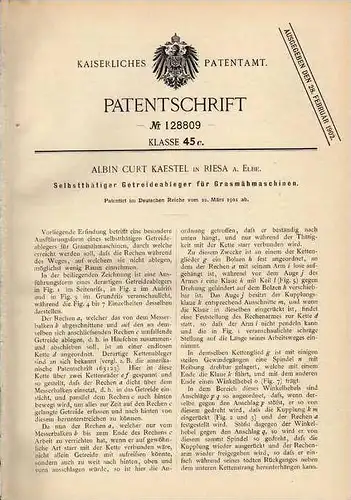 Original Patentschrift - A. Kaestel in Riesa a. Elbe , 1901 , Grasmähmaschine , Mähmaschine !!!