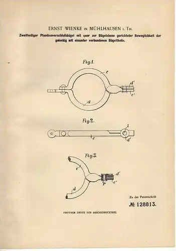 Original Patentschrift -  E. Wienke in Mühlhausen i. Th., 1901, Plompen für Eisenbahn , Waggon !!!