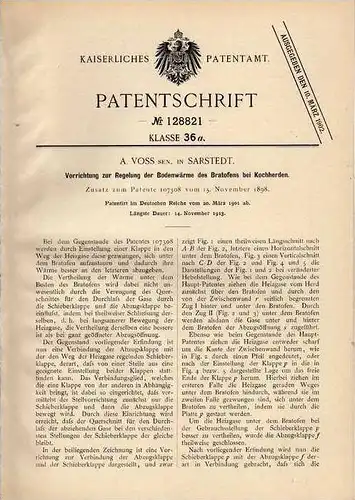 Original Patentschrift - A. Voss in Sarstedt , 1901 , Bratofen , Kochherd , Küche  !!!