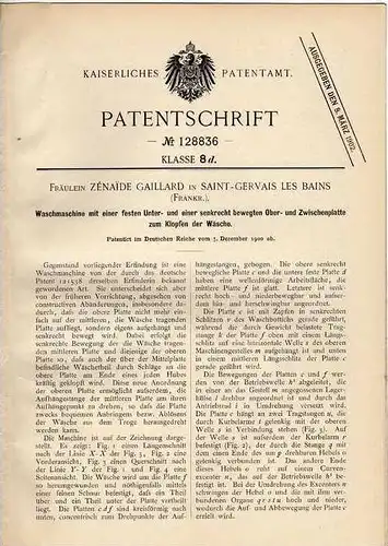 Original Patentschrift - Z. Gaillard in Saint - Gervais les Bains , 1900 , Waschmaschine !!!