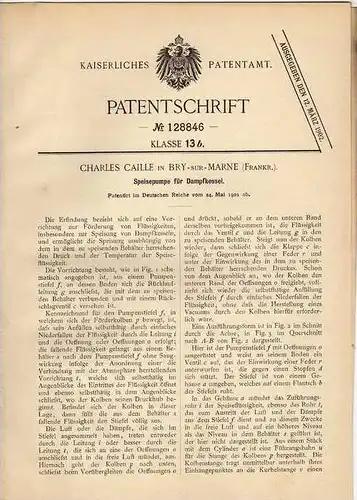 Original Patentschrift -  C. Caille in Bry sur Marne , 1901 , Pumpe für Dampfkessel !!!