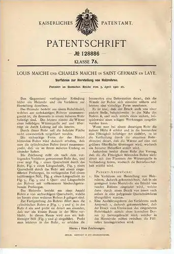 Original Patentschrift - L. Maiche à Saint Germain en Laye , 1901 , Le chauffage, les tuyaux de chauffage, four !!!