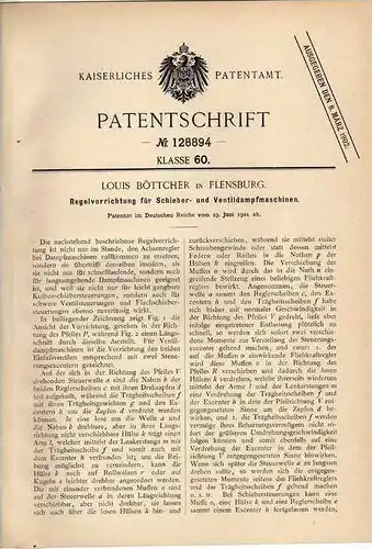 Original Patentschrift - L. Böttcher in Flensburg , 1901 , Regler für Dampfmaschinen !!!