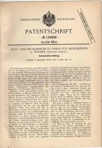 Original Patentschrift - Jagd - und Fischerei Verein in Teschen / Cieszyn , 1901 , Selbstschußvorrichtung , Jagd !!
