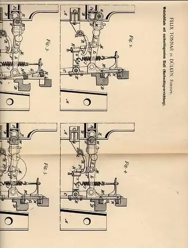 Original Patentschrift - F. Tonnar in Dülken b. Viersen , Rheinpr., 1897 , Webstuhl , Weberei !!!