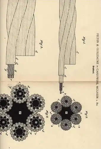 Original Patentschrift - Fa. Felten in Carlswerk , Mülheim a. Rh., 1897 , Drahtseil , Seilerei !!!