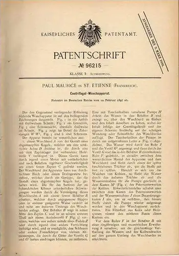 Original Patentschrift - P. Maurice in St. Etienne , Frankreich , Wasch Apparat , Waschmaschine   !!!