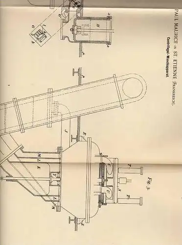 Original Patentschrift - P. Maurice in St. Etienne , Frankreich , Wasch Apparat , Waschmaschine   !!!