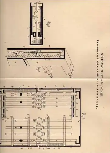 Original Patentschrift - Zusammenlegbares Gitterfenster , 1901 , W. Ernst in München !!!