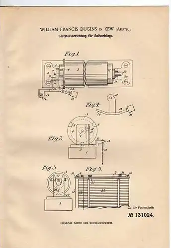 Original Patentschrift - Vorrichtung für Rollvorhänge ,1901,W. Dugins in Kew , Australien !!!