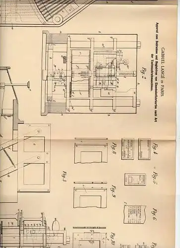 Original Patentschrift - Fahrkarten Maschine für Eisenbahn , 1900 , G. Langé in Paris , Schreibmaschine !!!