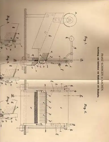 Original Patentschrift - F. Schingen in Aachen , 1901 , Maschine für Stecknadeln , Glaskopf !!!