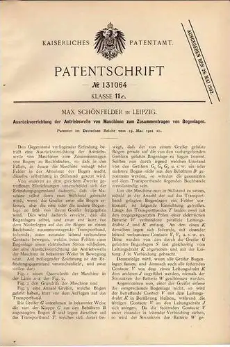 Original Patentschrift - Antriebswellen Vorrichtung für Maschinen , 1901 ,M. Schönfelder in Leipzig !!!