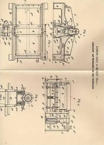 Original Patentschrift - J. Hall in Burley , 1898 , Lederschleif- und Stollmaschine , Sattler , Schuster !!!