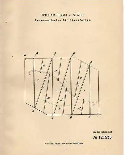 Original Patentschrift - W. Siegel in Stade , 1900, Piano , Pianoforte , Klavier !!!