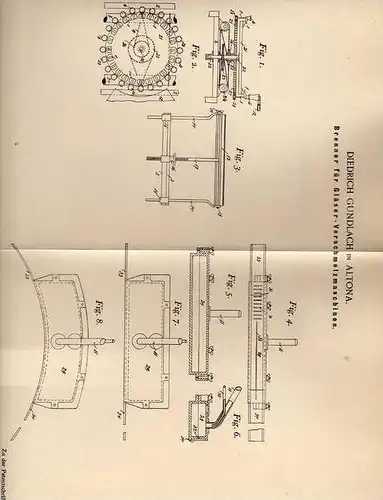 Original Patentschrift - D. Gundlach in Altona , 1899 , Brenner für Glas , Glashütte , Schmelzmaschine !!!
