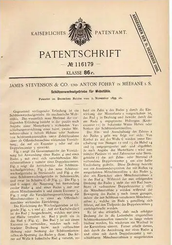 Original Patentschrift - A. Fohry in Meerane i.S., 1899 , Wechselgetriebe für Webstuhl , Weberei !!!