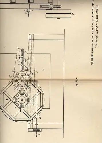 Original Patentschrift - Plattenschleifmaschine , F. Jörg in Calw , 1900 !!!