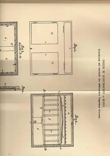 Original Patentschrift - Eisschrank mit Kühlraum , 1899 , F. Schumacher in Bonn , Kühlschrank !!!